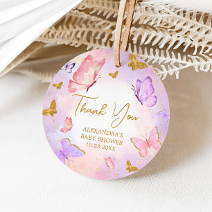 Pink Gold Purple Butterfly Baby Shower Favor Tags