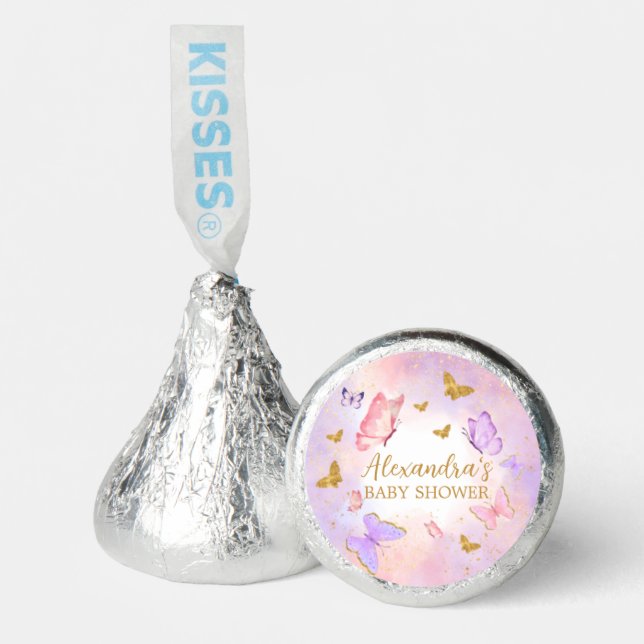 Pink Gold Purple Butterfly Baby Shower Hershey®'s Kisses® (Front)