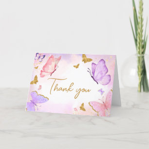 Pink Gold Purple Butterfly Baby Shower Letterpress Thank You Card