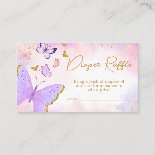 Pink Gold Purple Butterfly Diaper Raffle Enclosure Card