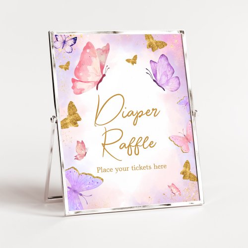 Pink Gold Purple Butterfly Diaper Raffle Poster