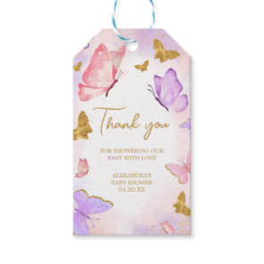Pink Gold Purple Butterfly Favor Tags