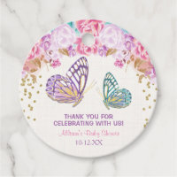 Pink gold purple butterfly girl baby shower favor tags