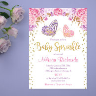 Pink gold purple butterfly girl baby sprinkle invitation