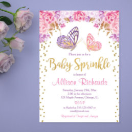 Pink gold purple butterfly girl baby sprinkle invitation