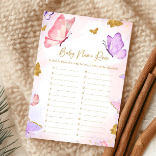 Pink Gold Purple Butterfly Shower Name Race Game