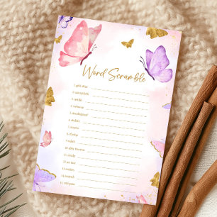 Pink Gold Purple Butterfly Shower Scramble Game