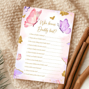 Pink Gold Purple Butterfly Shower Who knows Game