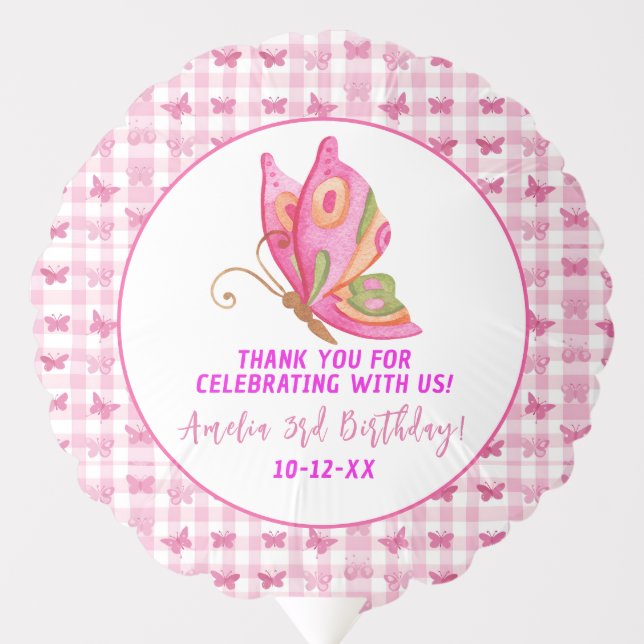 Pink gold purple elegant butterfly girl birthday balloon (Front)
