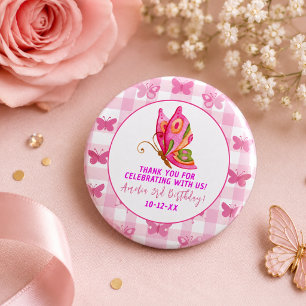 Pink gold purple elegant butterfly girl birthday button