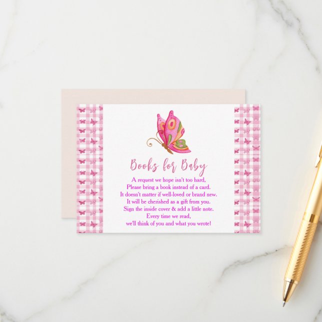 Pink gold purple elegant butterfly girl birthday enclosure card (Front/Back In Situ)
