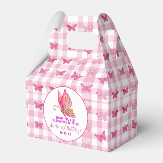 Pink gold purple elegant butterfly girl birthday favor boxes (Front Side)