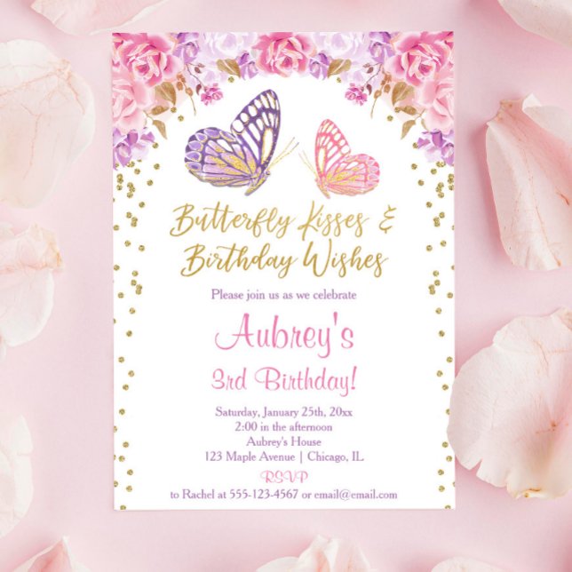 Pink gold purple elegant butterfly girl birthday invitation (Creator Uploaded)