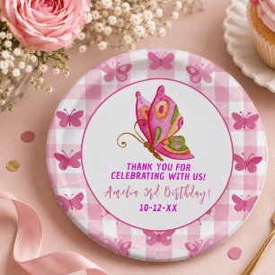 Pink gold purple elegant butterfly girl birthday paper plates