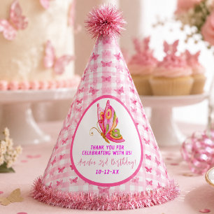 Pink gold purple elegant butterfly girl birthday party hat