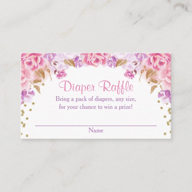 Pink gold purple girl baby shower diaper raffle enclosure card (Front)