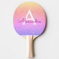 Pink Gold Purple Glitter and Sparkle Monogram Ping Pong Paddle