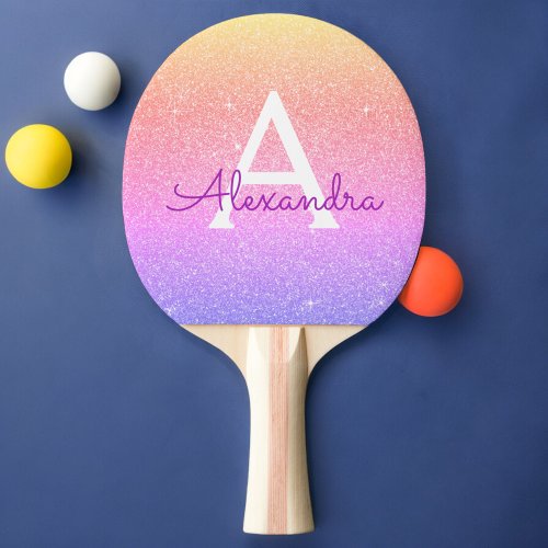 Pink Gold Purple Glitter and Sparkle Monogram Ping Pong Paddle
