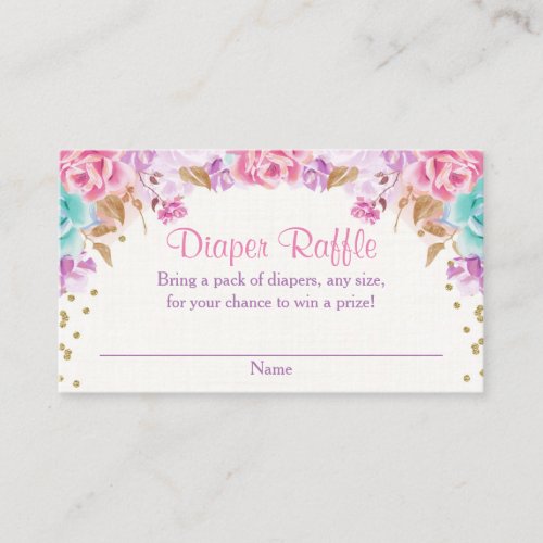 Pink gold purple teal floral diaper raffle enclosure card