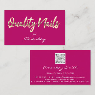 Pink Gold Quality Nail Script QR Code Logo Business Card