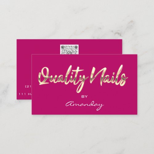 Pink Gold Quality Nail Script QR Code Logo  Business Card