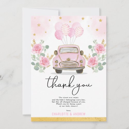 Pink Gold Quarantine Drive By Baby Shower Parade Thank You Card