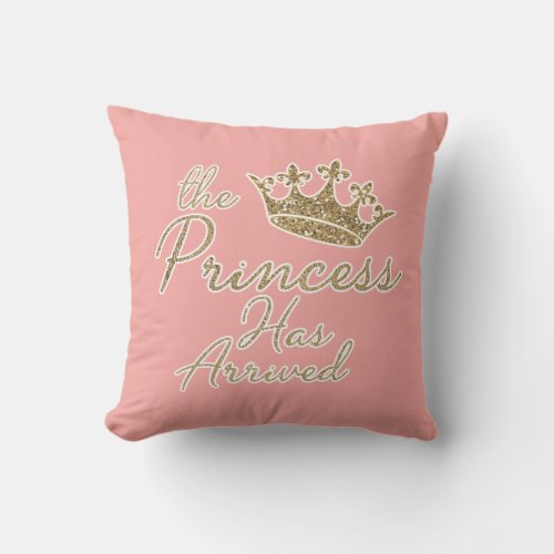 Pink Gold Queen Tiara Princess Arrived Pageant   Throw Pillow