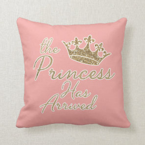 Pink Gold Queen Tiara Princess Arrived Pageant   Throw Pillow