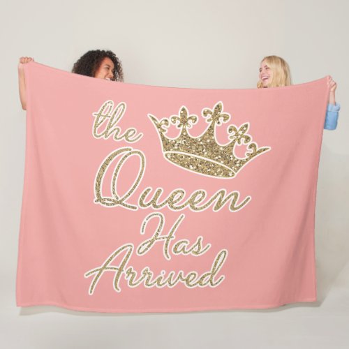 Pink Gold Queen Tiara Queen Has Arrived Pageant  Fleece Blanket