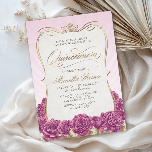 Pink Gold Quinceañera Invitation (Creator Uploaded)