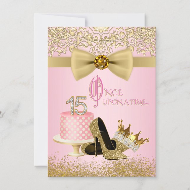 Pink Gold Quinceanera Princess 15th Birthday Invitation (Front)