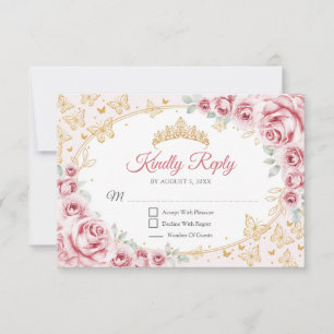 Pink Gold Quinceanera Reply RSVP Card