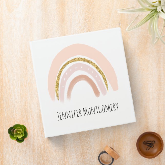 Pink & Gold Rainbow Elegant Boho 3 Ring Binder (In Situ)