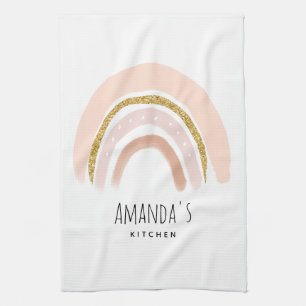 Pink & Gold Rainbow Elegant Boho Kitchen Towel