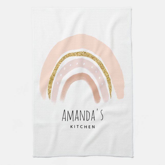 Pink & Gold Rainbow Elegant Boho Kitchen Towel (Vertical)