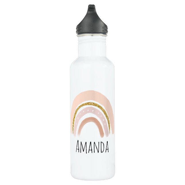 Pink & Gold Rainbow Elegant Boho Stainless Steel Water Bottle (Right)