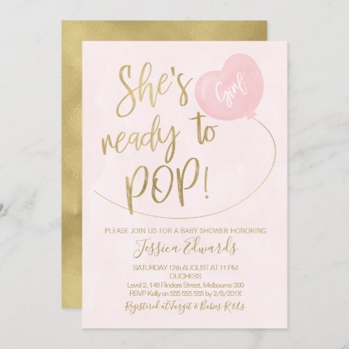 Pink Gold Ready To Pop Baby Shower Invitation