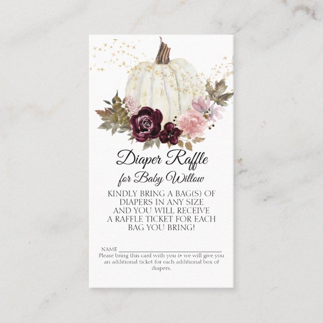 Pink Gold Red Floral Rustic Wood Diaper Raffle Business Card (Front)