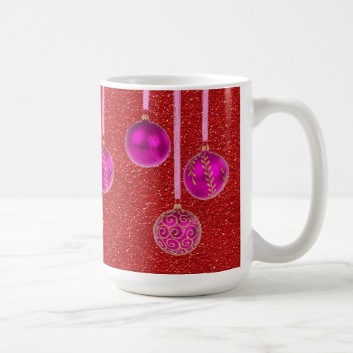 Pink Gold Red Glitter Merry Christmas Baubles Mug