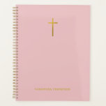 Pink & Gold Religious Planner Christians<br><div class="desc">A beautiful way to plan your year with this customized planner with pink background, gold Cross and customized Name.</div>
