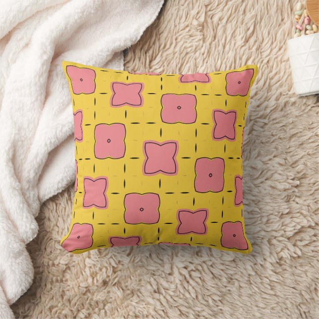 Pink & Gold Retro Mod Pattern Throw Pillow (Blanket)