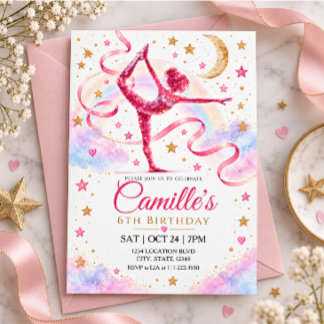 Pink Gold Rhythmic Gymnastics Birthday Invitation