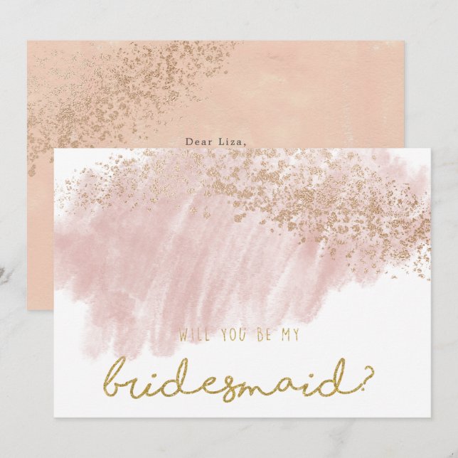 Pink gold rose blush splatter faux glitter chic invitation (Front/Back)