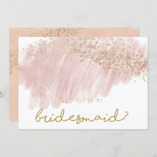 Pink gold rose blush splatter faux glitter chic invitation