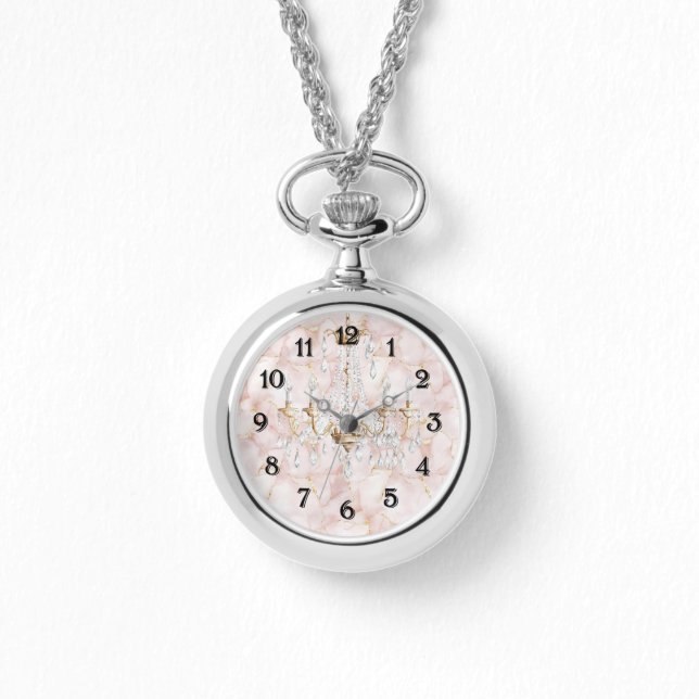 Pink Gold Rose Petals Floral Chandelier Watch (Front)