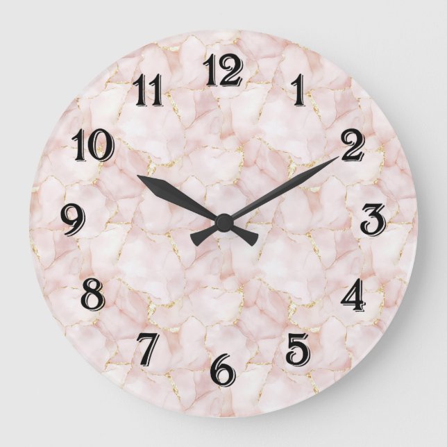 Pink Gold Rose Petals Floral Large Clock (Front)
