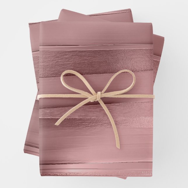 Pink gold rose ribbon texture metallic stylish  wrapping paper sheets (In situ)