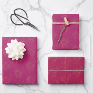 Pink Gold Roses Floral Wrapping Paper Sheets