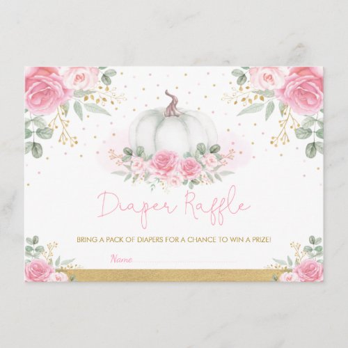 Pink Gold Roses Pumpkin Baby Shower Diaper Raffle Enclosure Card