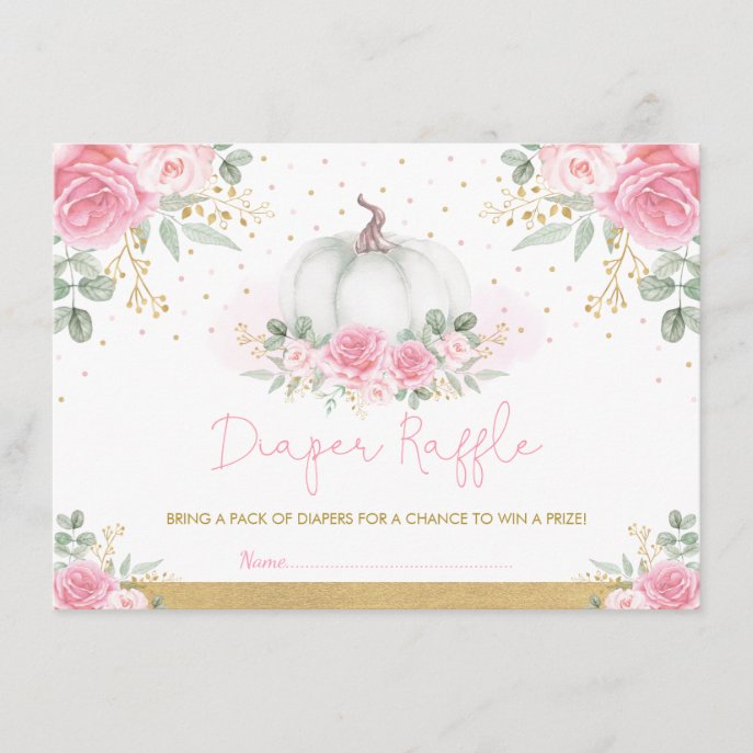 Pink Gold Roses Pumpkin Baby Shower Diaper Raffle Enclosure Card